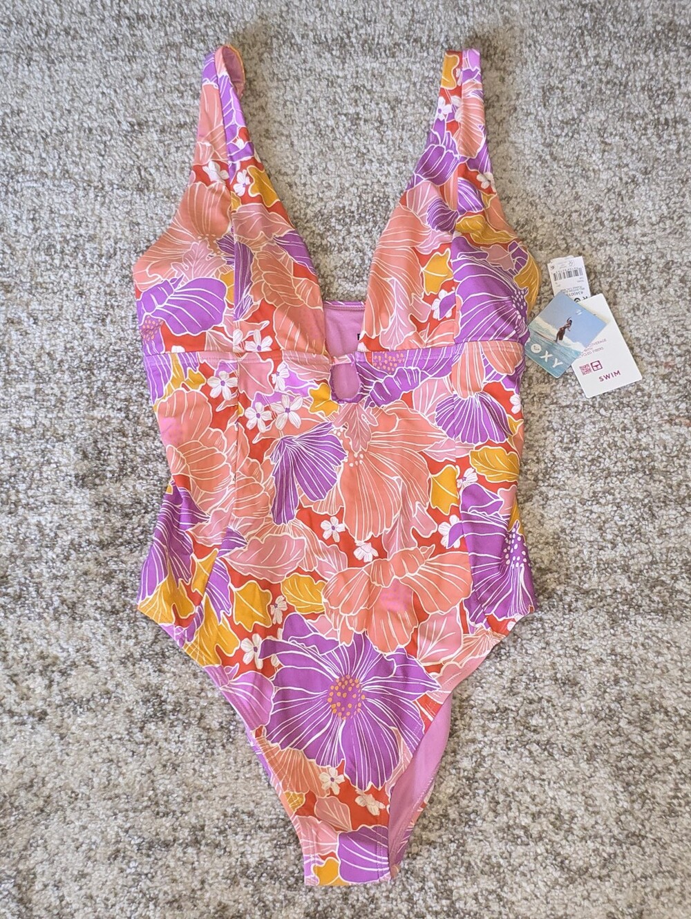 NWT Roxy Bell Bottom Blooms Tropical Plunge Juniors One Piece Bathing Suit Sz XL